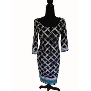 White House Black Market Womens Dress Black White & Green Diamond Pattern Size 0